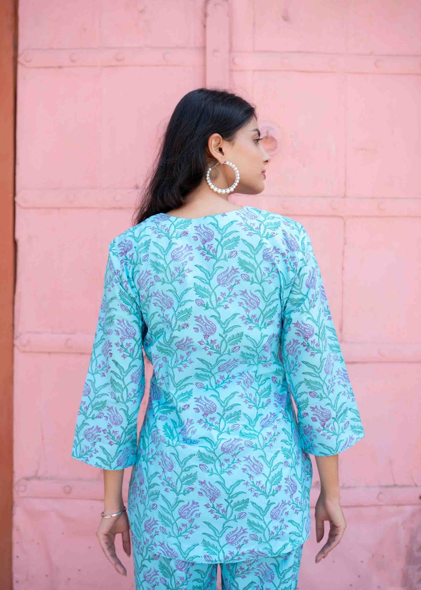 Aqua Bloom Hand-Block Co-ord Set