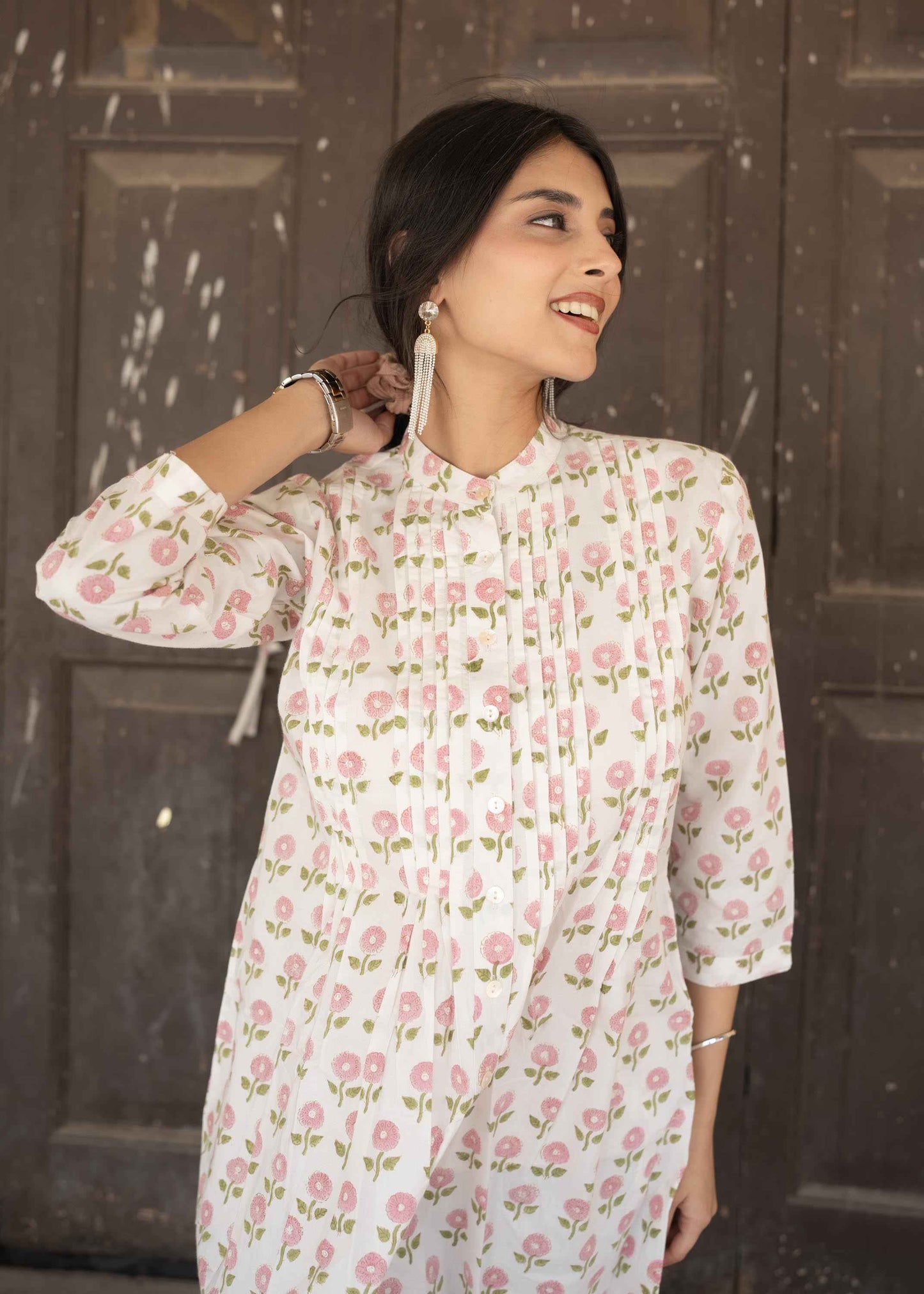 Rosette Charm Hand-Block Dress