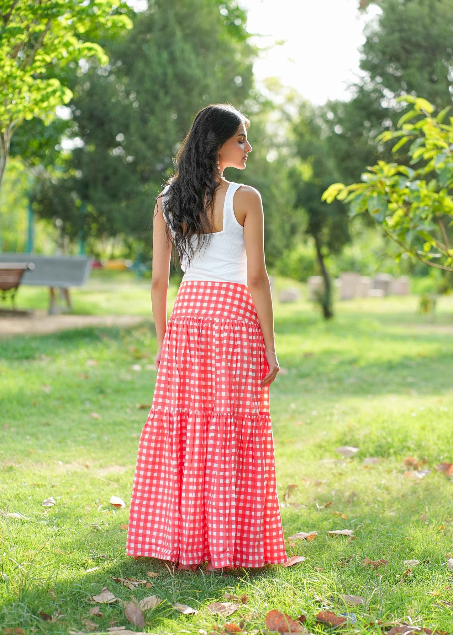 Berry Checks Hand-Block Skirt