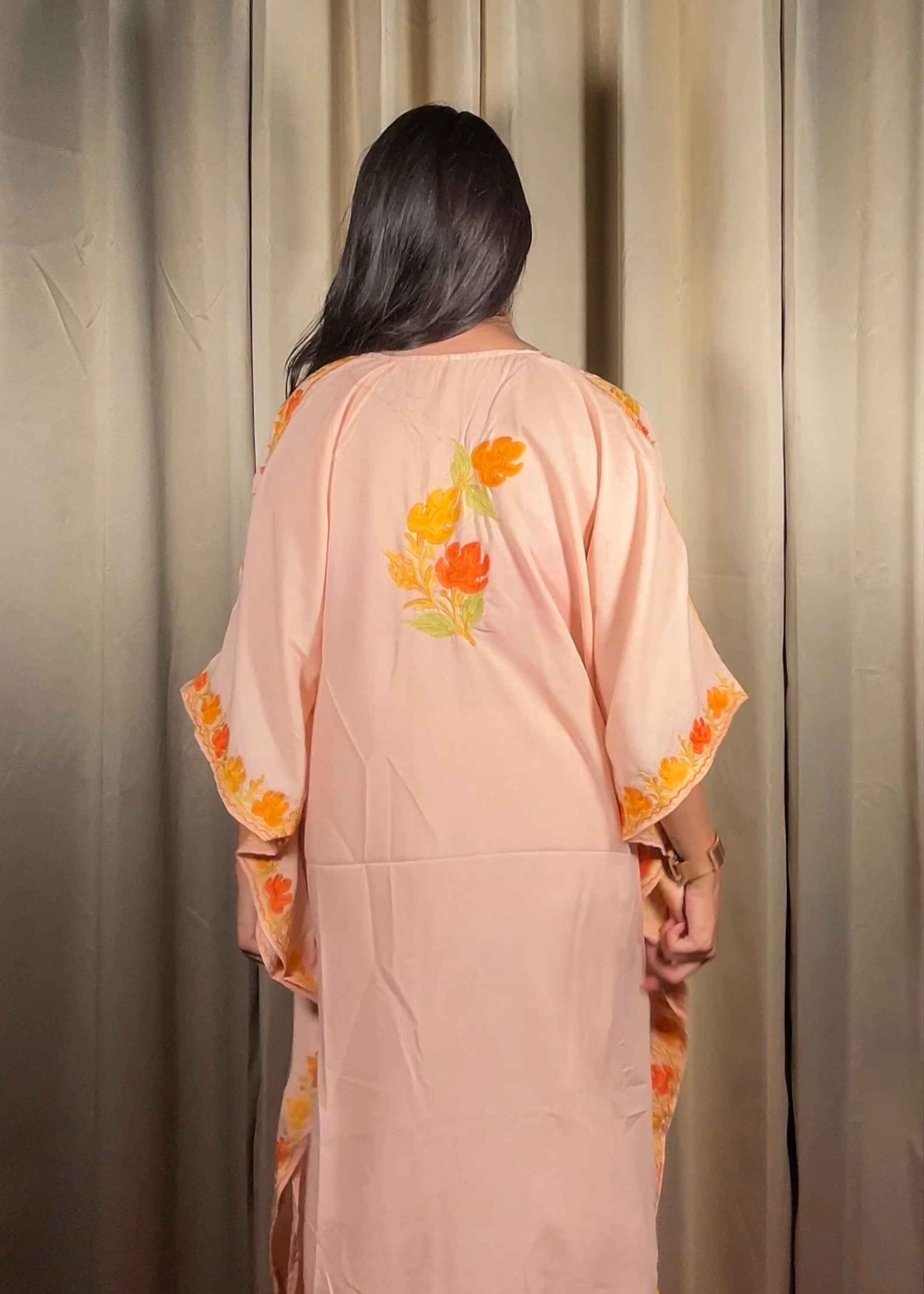 Kashmiri Chinar Kaftan Set - Peach