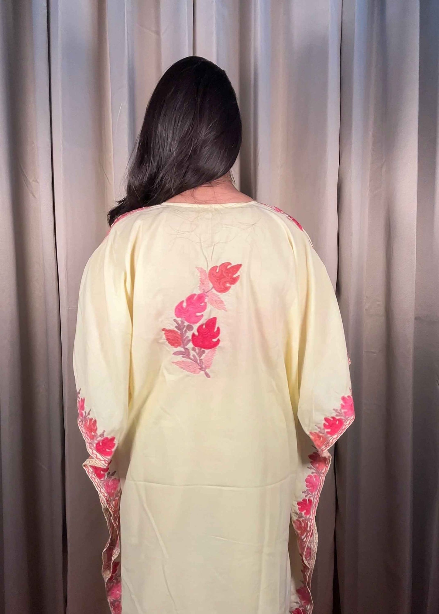 Kashmiri Chinar Kaftan Set - Butter Yellow