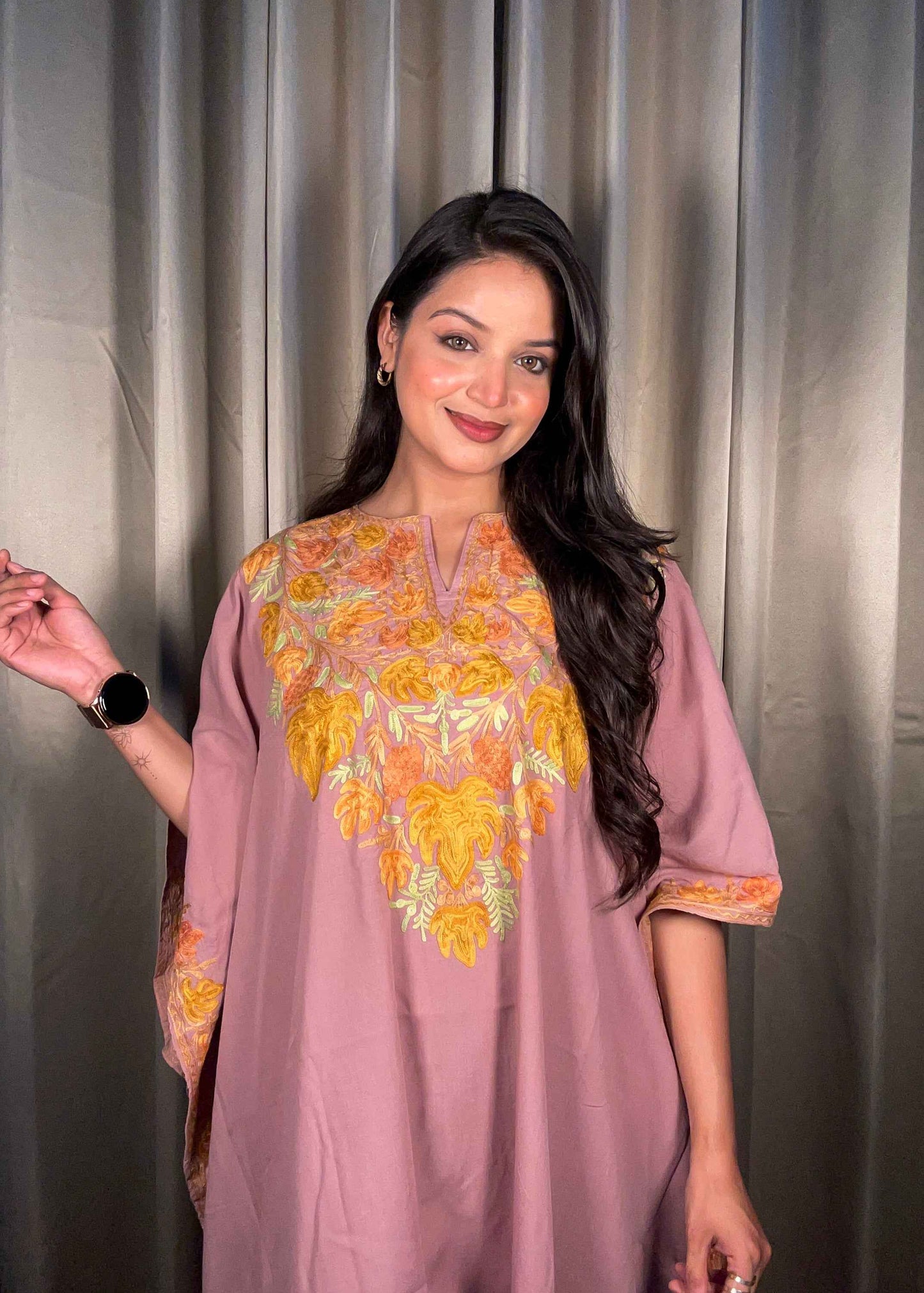 Kashmiri Chinar Kaftan Set - Mauve