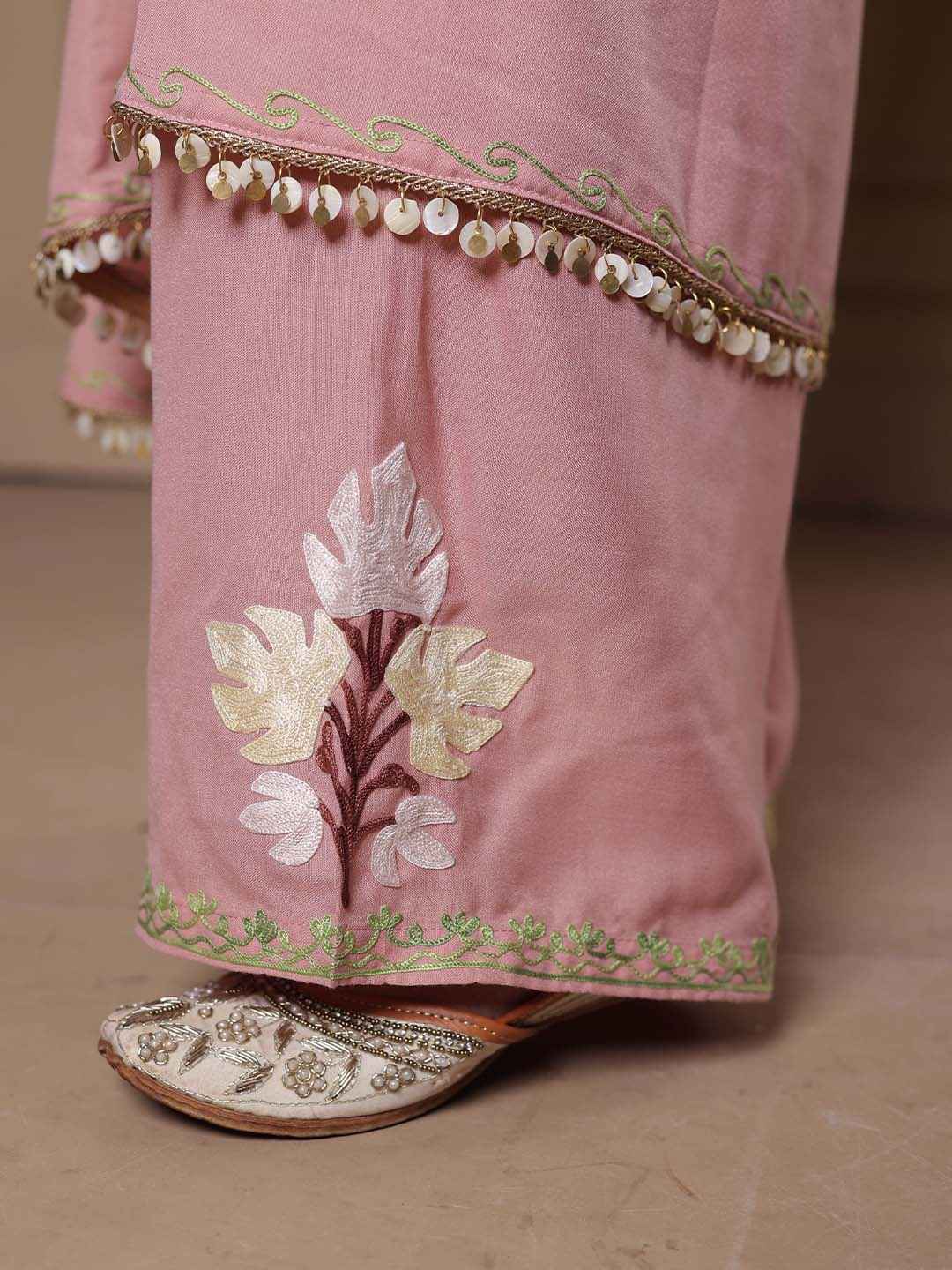 Kashmiri Chinar Kaftan Set - Pastel Pink