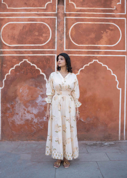 Bagh-e-Ivory Hand-Block Dress