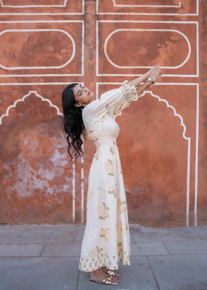 Bagh-e-Ivory Hand-Block Dress