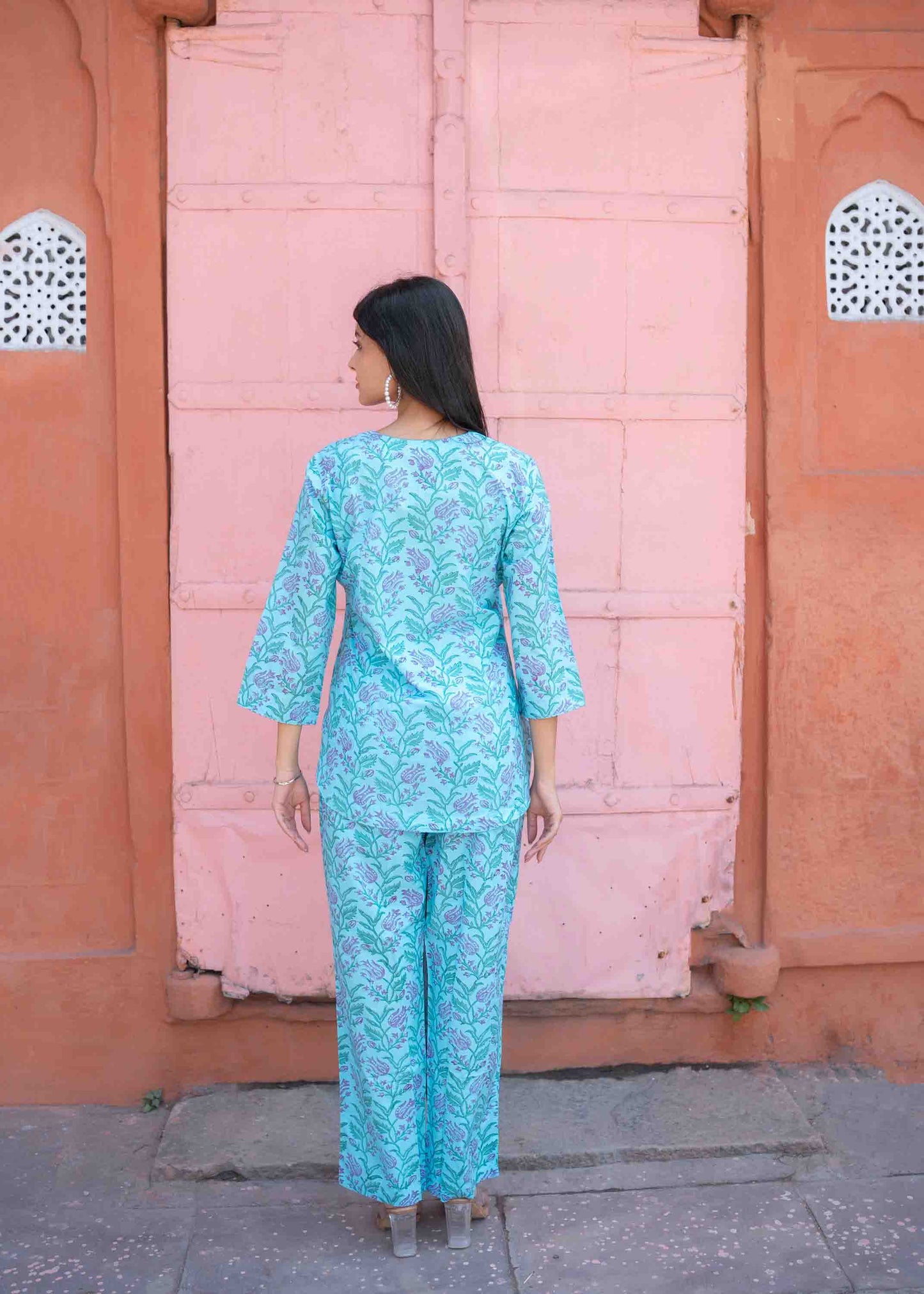 Aqua Bloom Hand-Block Co-ord Set
