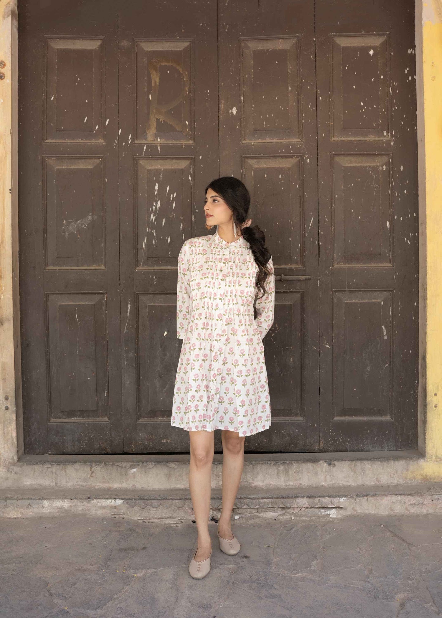 Rosette Charm Hand-Block Dress