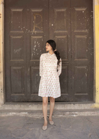 Rosette Charm Hand-Block Dress