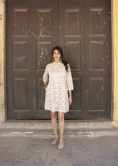 Rosette Charm Hand-Block Dress