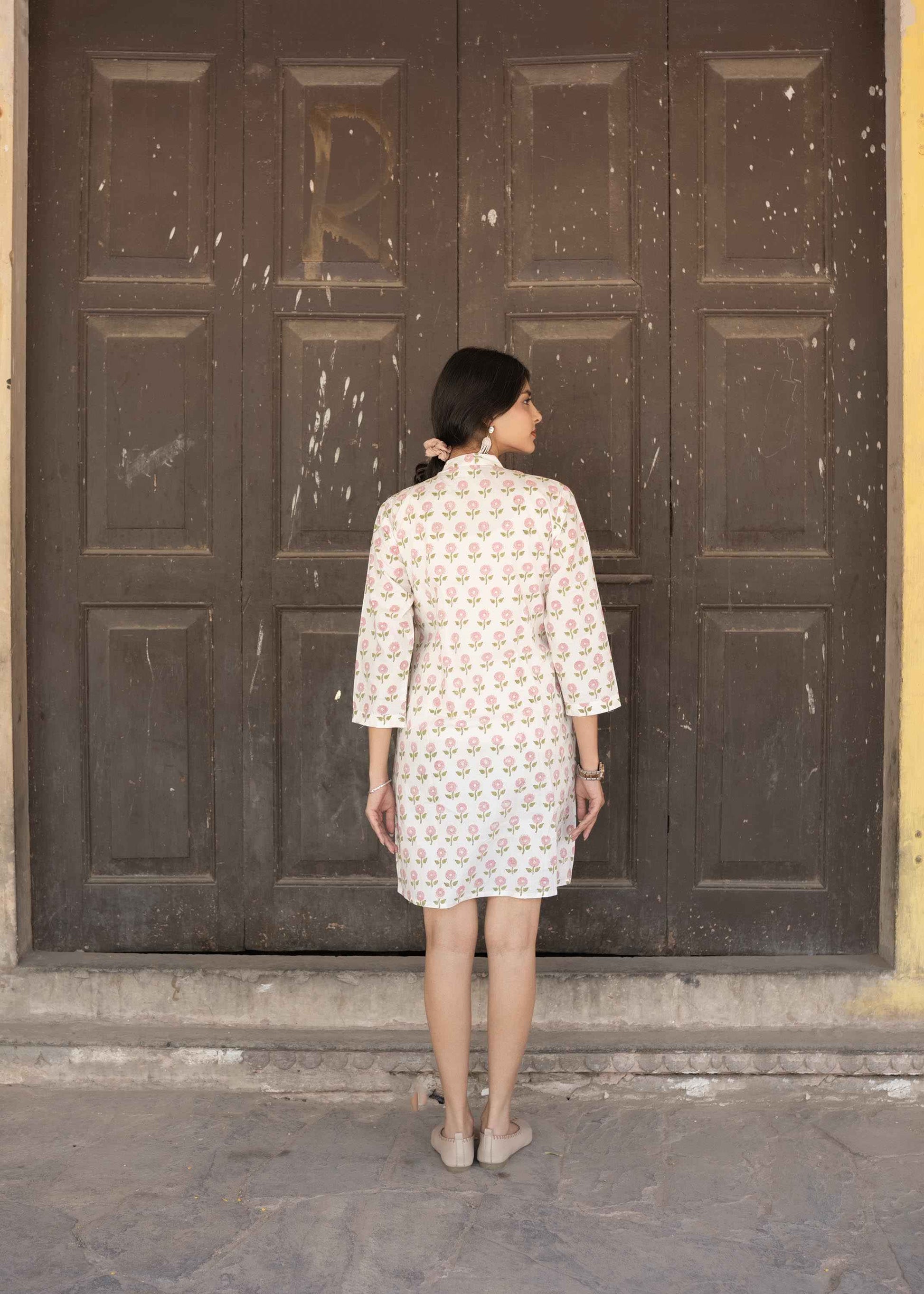 Rosette Charm Hand-Block Dress