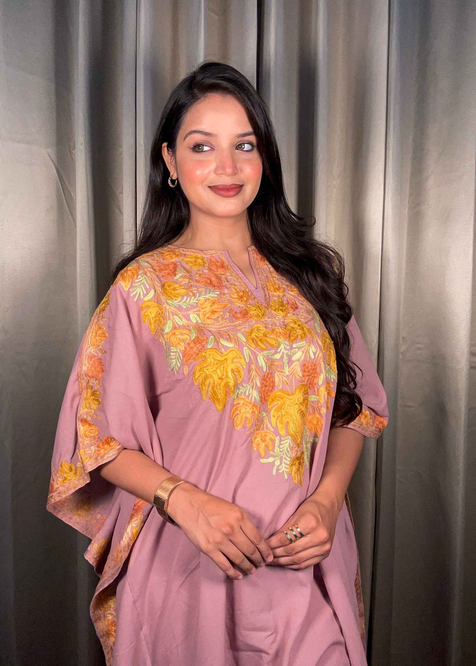 Kashmiri Chinar Kaftan Set - Mauve