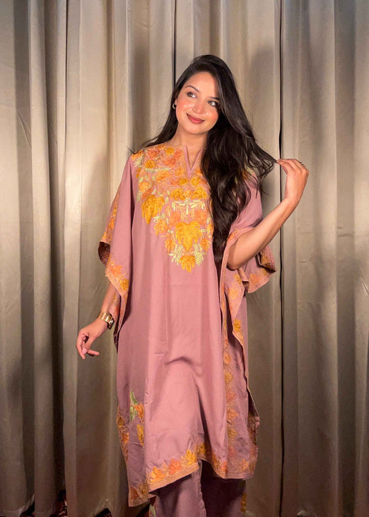 Kashmiri Chinar Kaftan Set - Mauve