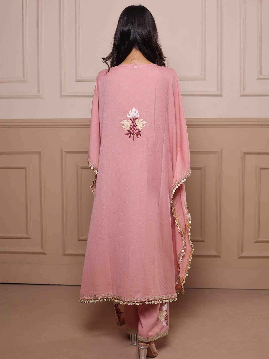 Kashmiri Chinar Kaftan Set - Pastel Pink