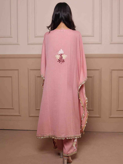 Kashmiri Chinar Kaftan Set - Pastel Pink