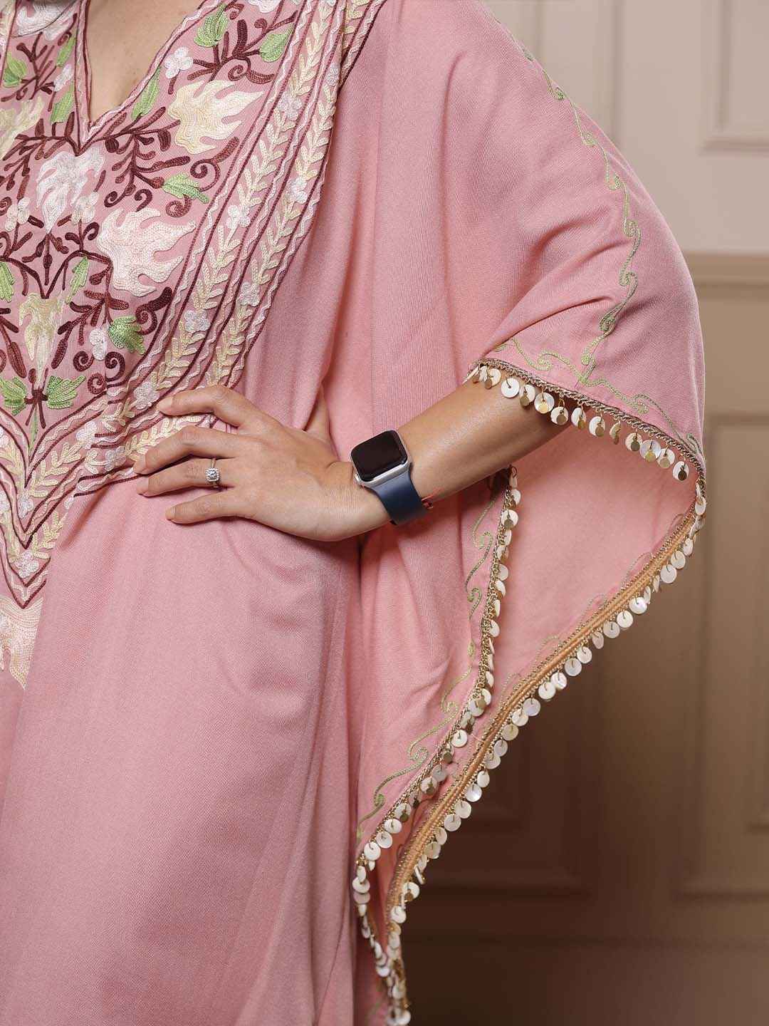Kashmiri Chinar Kaftan Set - Pastel Pink