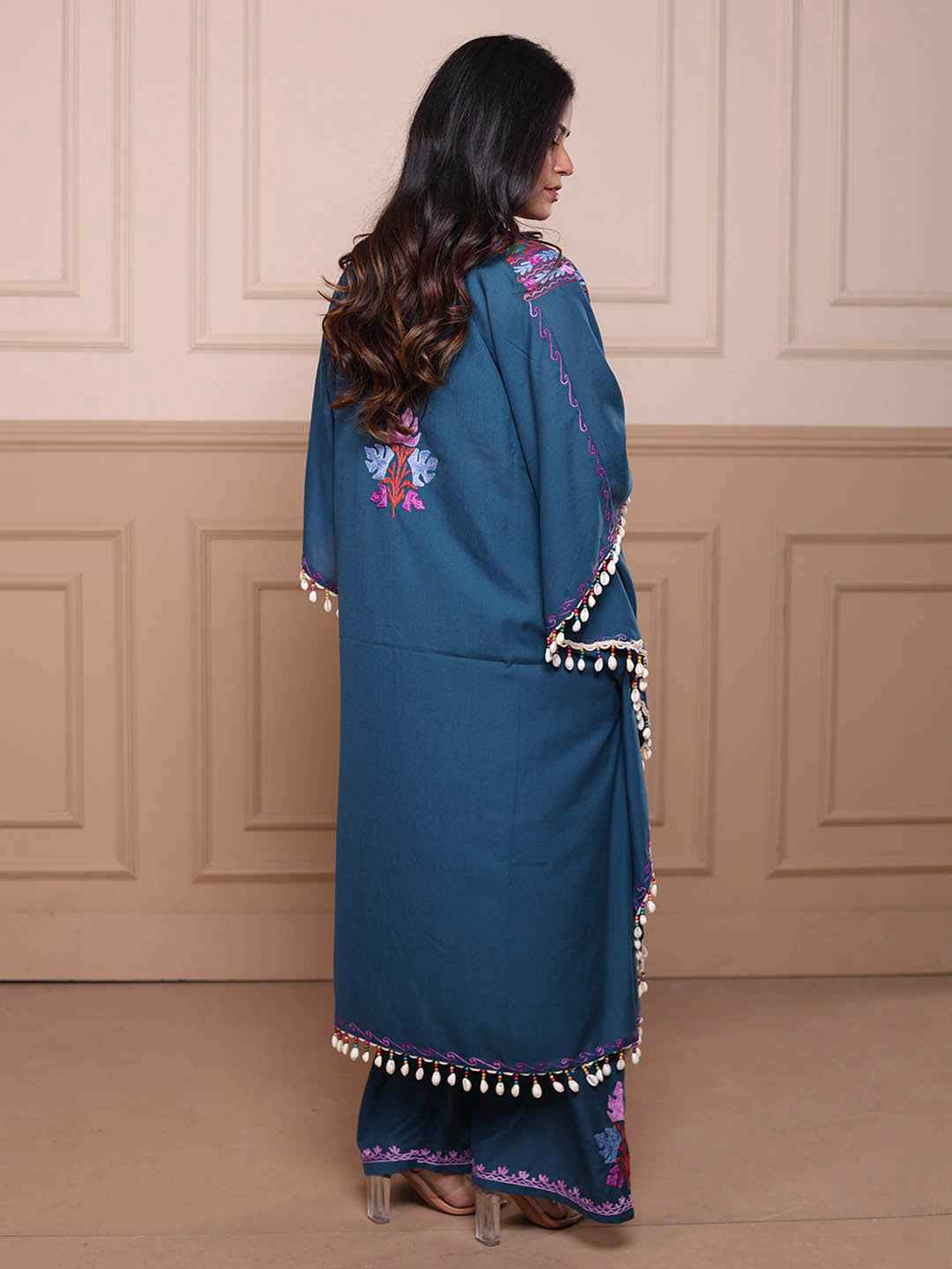 Kashmiri Chinar Kaftan Set - Blue