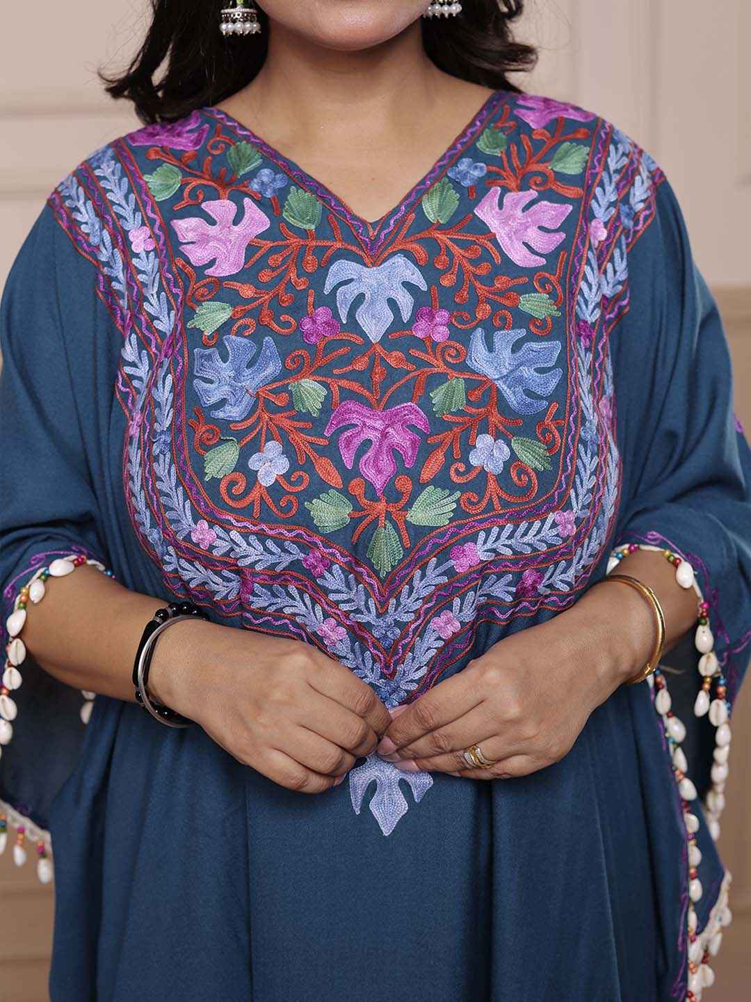 Kashmiri Chinar Kaftan Set - Blue