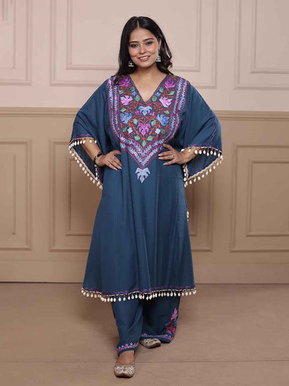 Kashmiri Chinar Kaftan Set - Blue