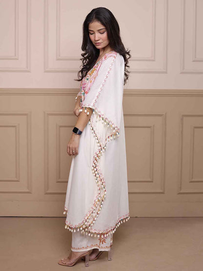 Kashmiri Chinar Kaftan Set - White