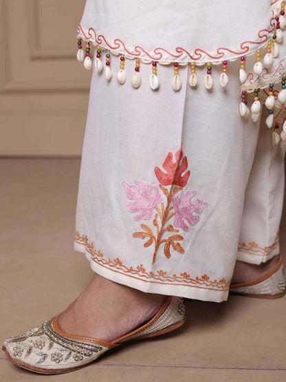 Kashmiri Chinar Kaftan Set - White